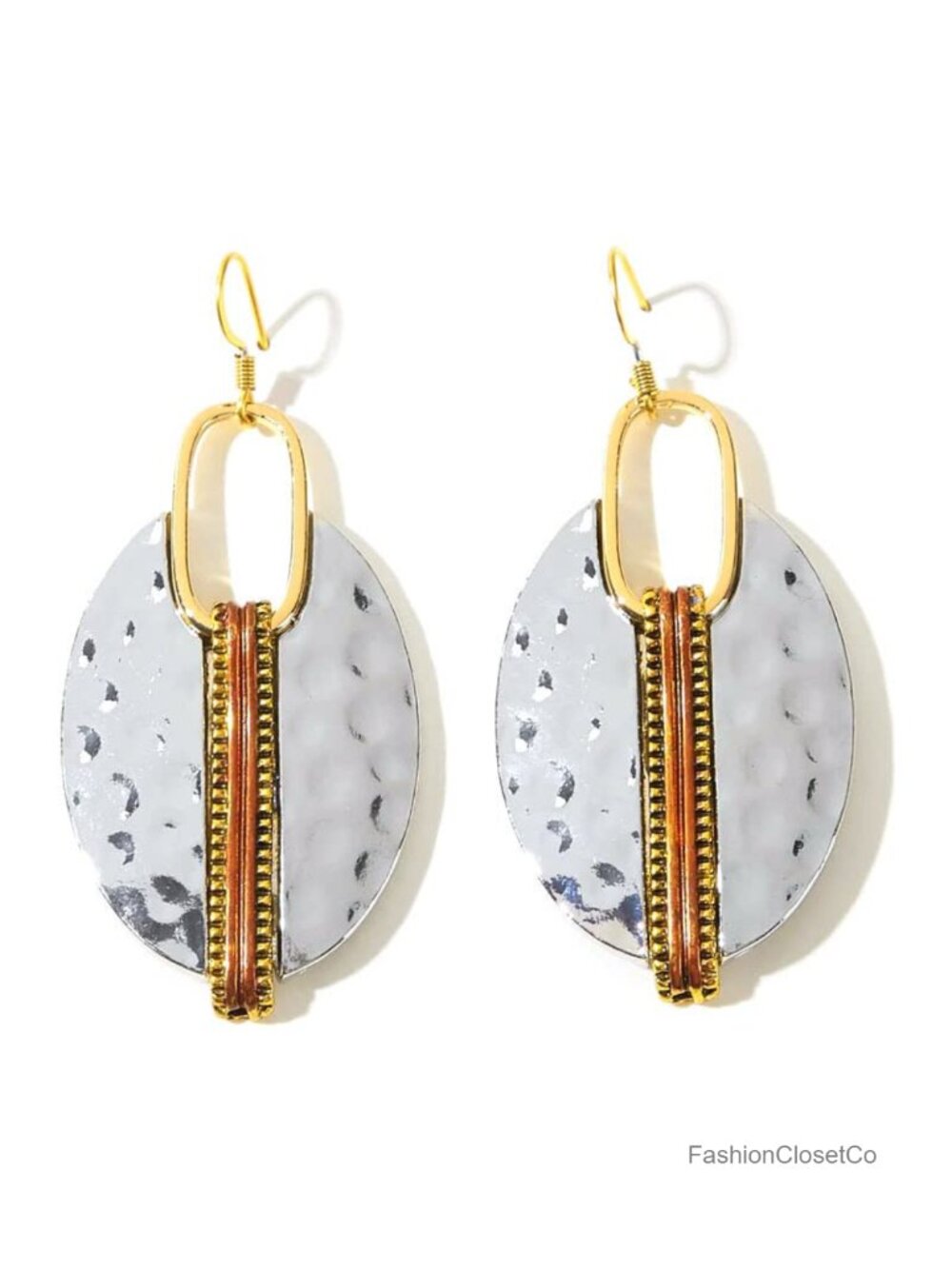 18K Gold Plated Hammered Metal Oval Dangle Earrings Fishhook Boho Drop for Women